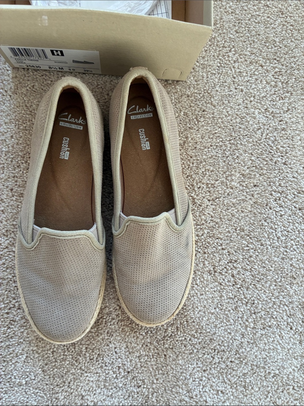 Clarks Women's Light Beige Perforated Slip-On Loafers